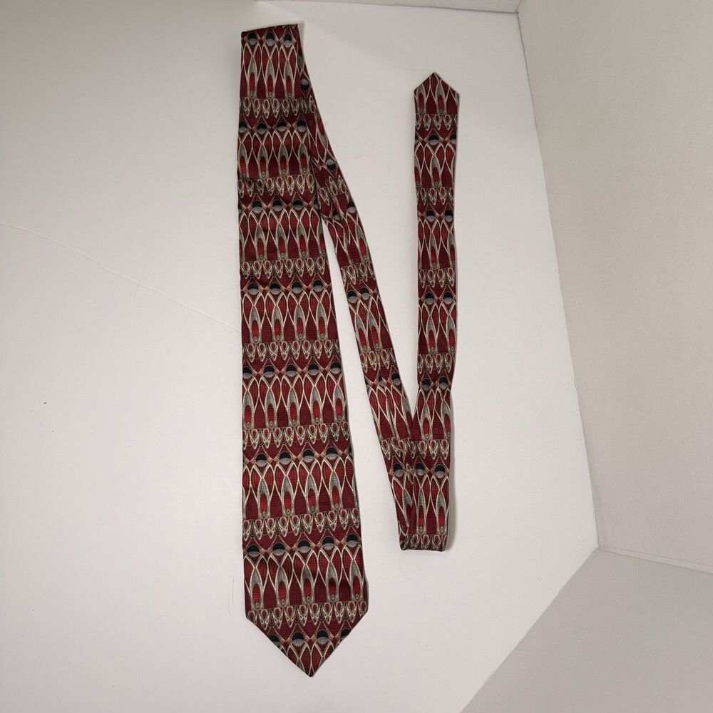 VINTAGE 80s Charleston The Rack 100% Silk Tie Made In Italy Red/gray/black